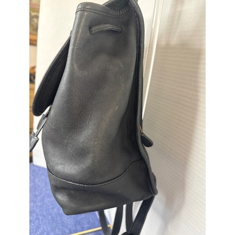 Coach Vintage Black Leather Backpack Turnlock Drawstring Small Bag 9960 - Picture 3 of 12